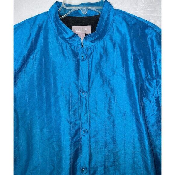 Chico's Women's Blue Ribbed Button-Up Jacket XL Long Sleeve - Picture 4 of 10